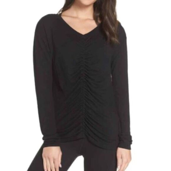 ZELLA Amara Reversible Ruched Long Sleeve Activewear Top - Black Large - Picture 2 of 9